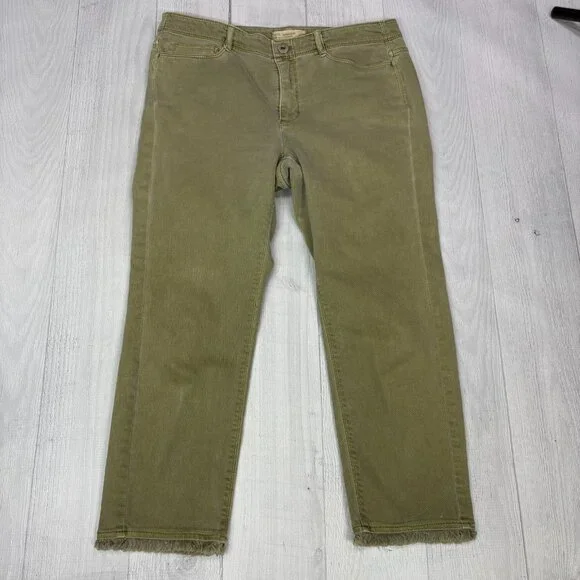 J Jill Cropped Straight Jeans Womens Olive Green Stretch Denim Frayed Hem SIze 6 - Picture 2 of 12